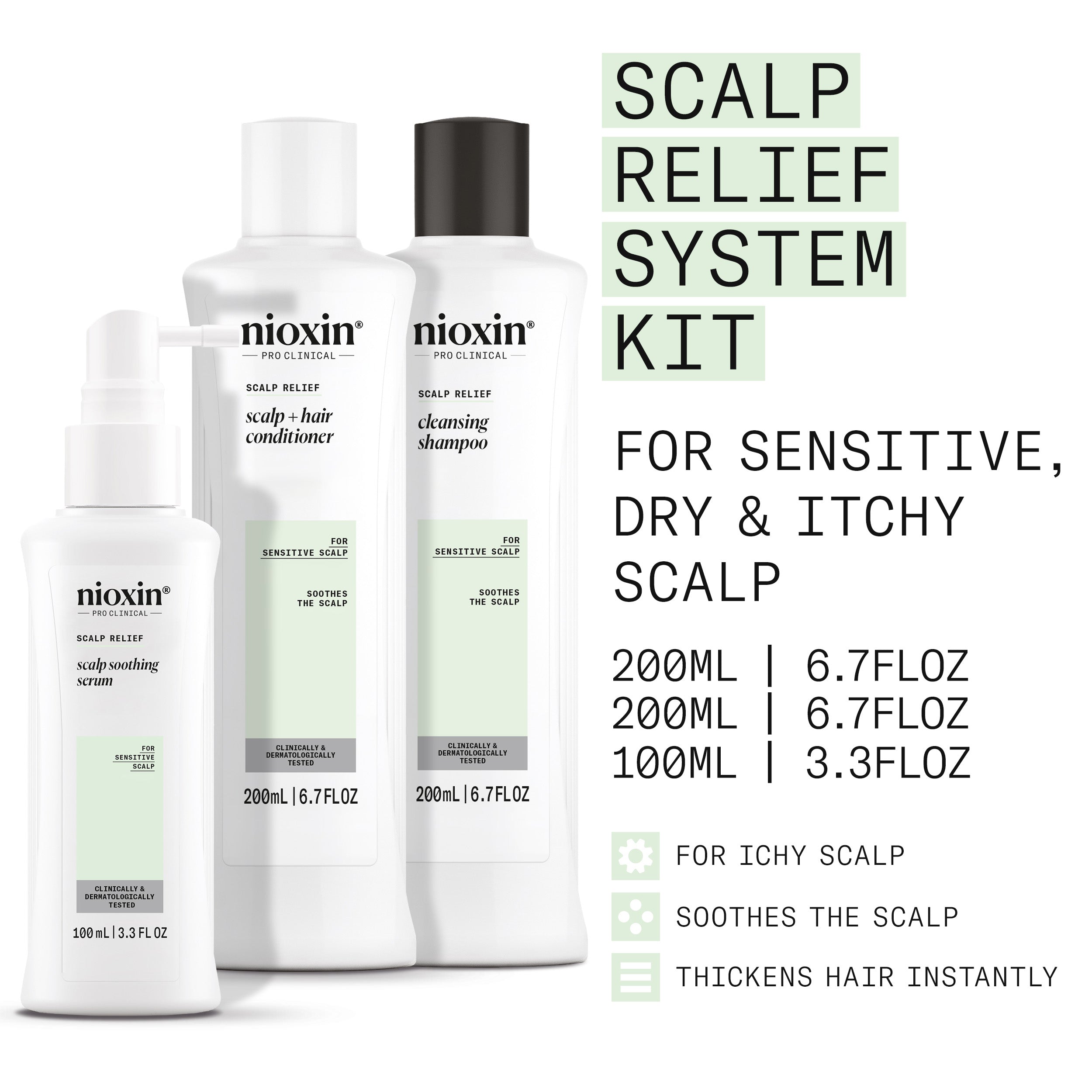Nioxin Scalp Relief System - Hair Products for Sensitive, Itchy Scalp - Includes Shampoo, Conditioner and Serum