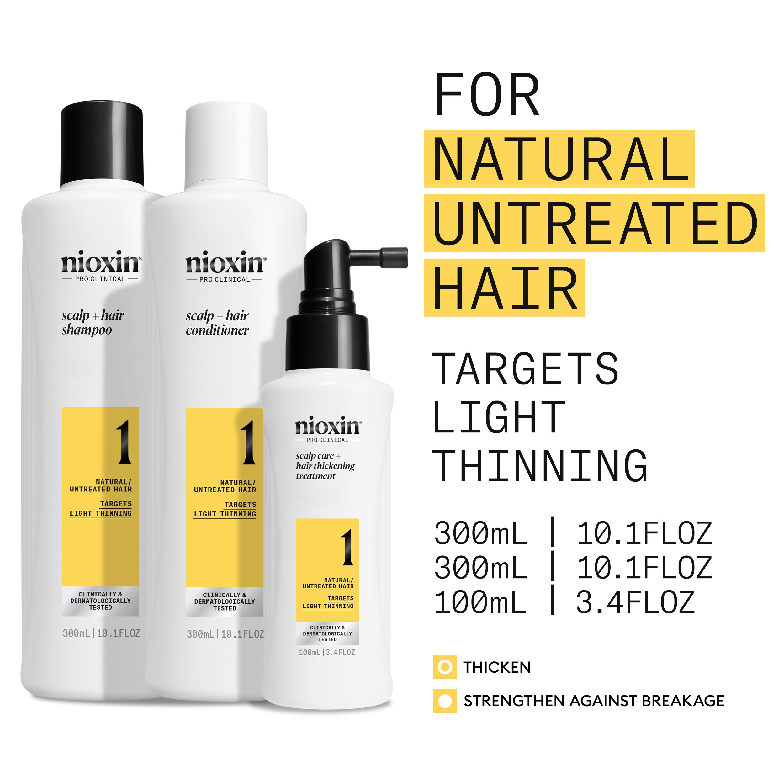 Nioxin Scalp + Hair Thickening System 1 - Includes Shampoo, Conditioner and Scalp Treatment