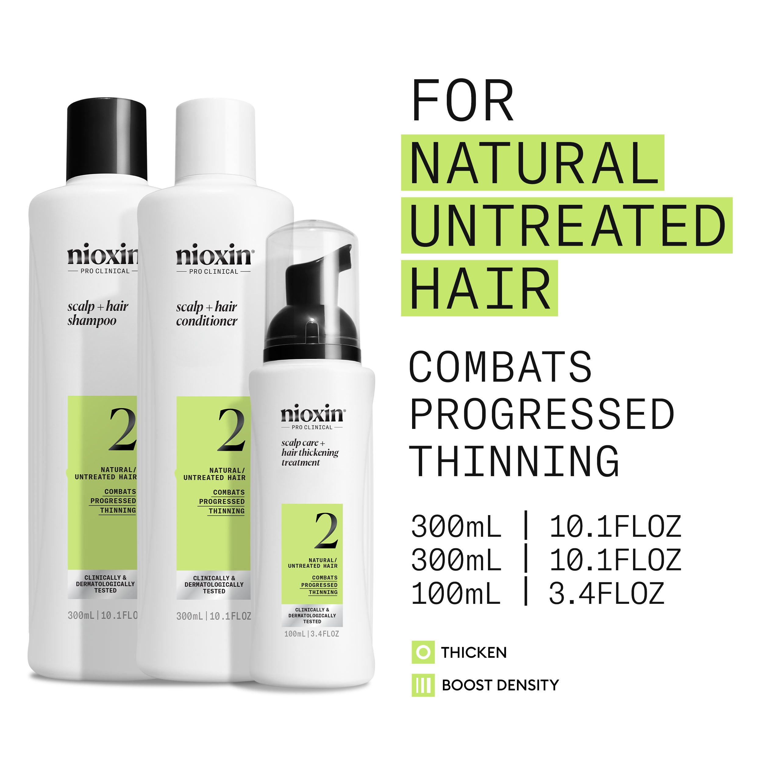 Nioxin Scalp  + Hair Thickening System 2 - Includes Shampoo, Conditioner and Scalp Treatment