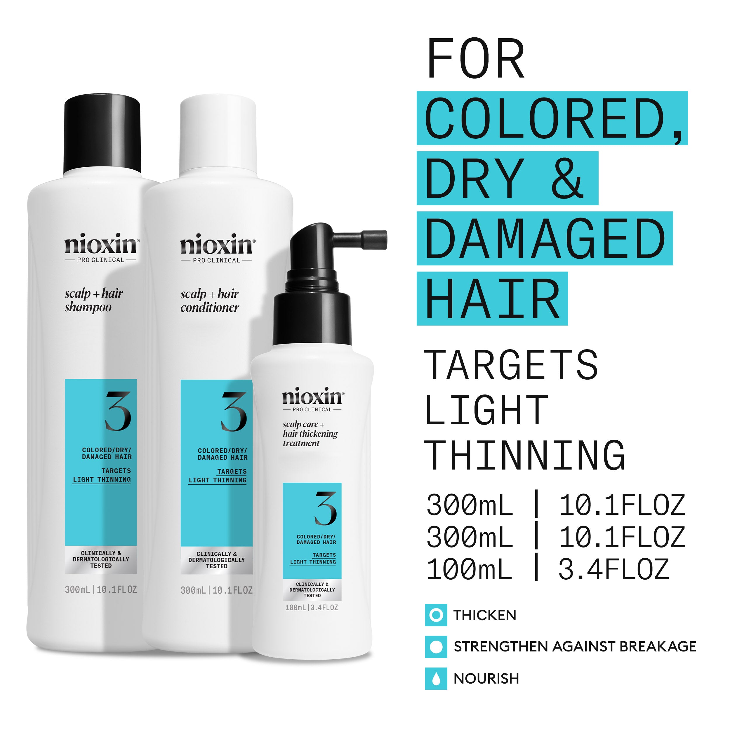 Nioxin Scalp  + Hair Thickening System 3 - Includes Shampoo, Conditioner and Scalp Treatment