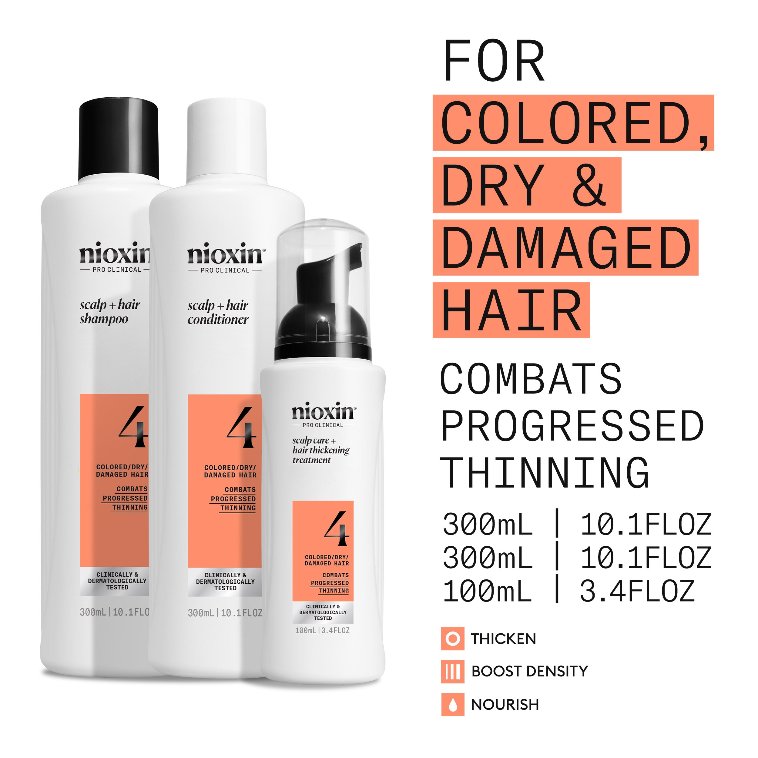 Nioxin Scalp + Hair Thickening System 4 - Includes Shampoo, Conditioner and Scalp Treatment