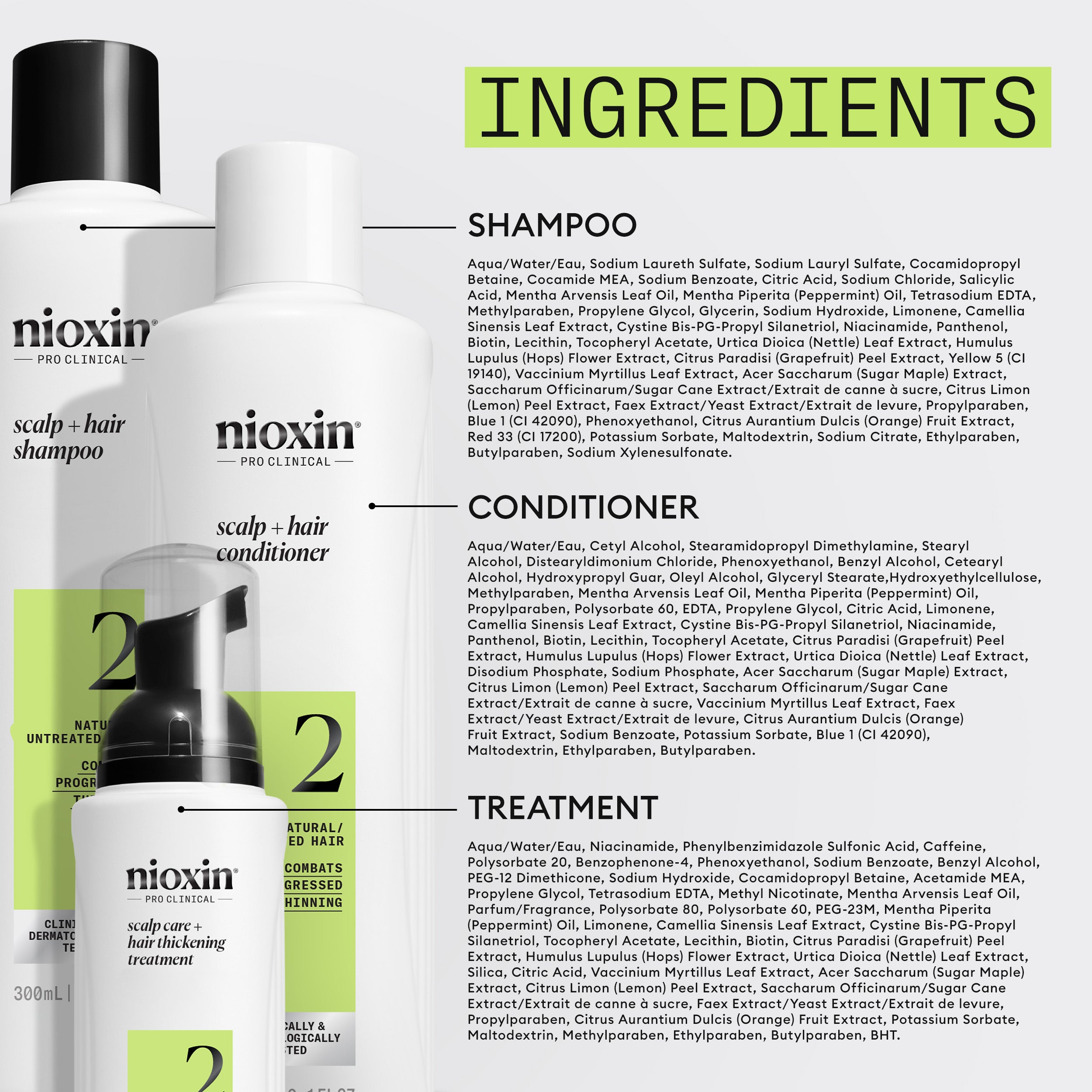 Nioxin Scalp  + Hair Thickening System 2 - Includes Shampoo, Conditioner and Scalp Treatment