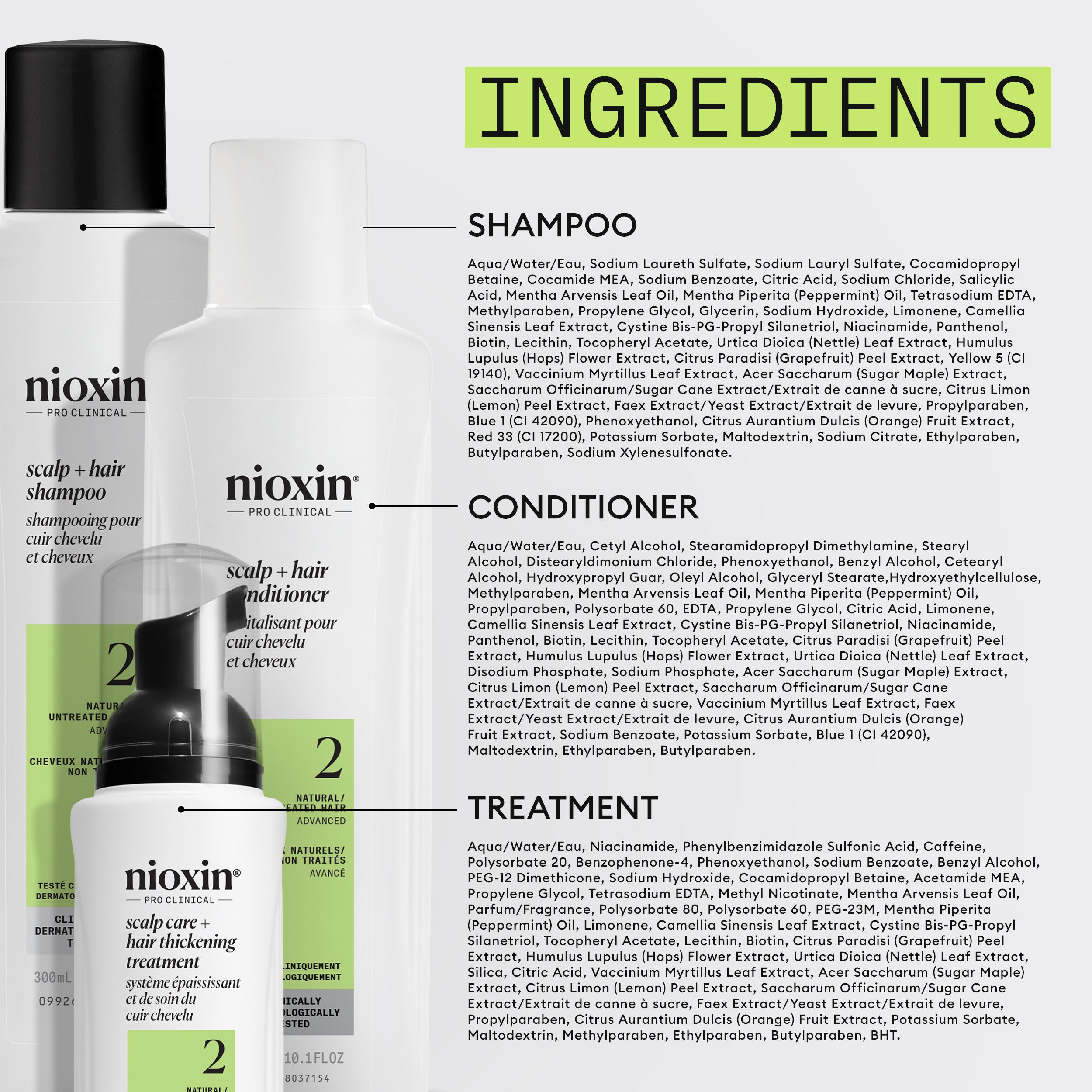 Nioxin Scalp  + Hair Thickening System 2 - Includes Shampoo, Conditioner and Scalp Treatment