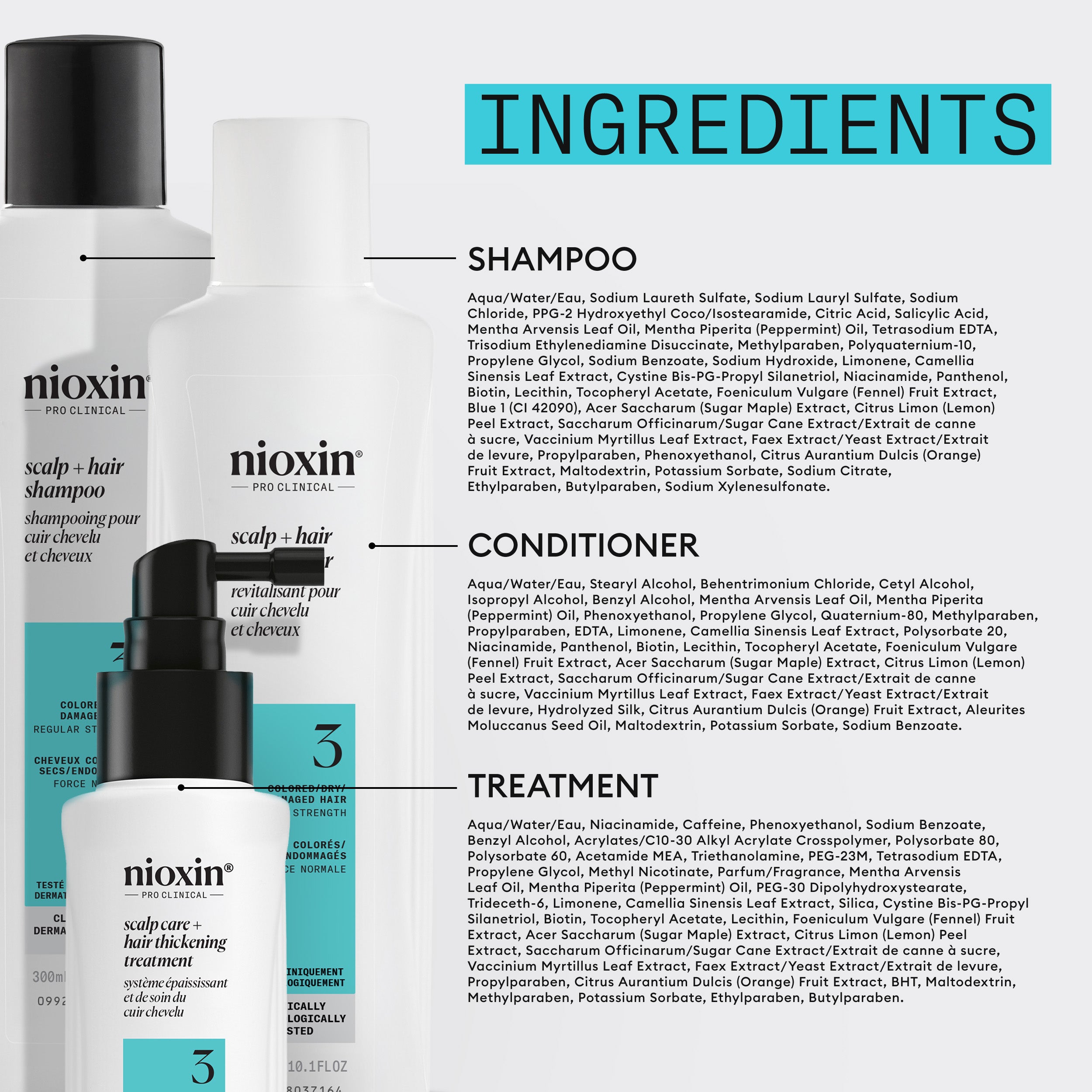 Nioxin Scalp  + Hair Thickening System 3 - Includes Shampoo, Conditioner and Scalp Treatment