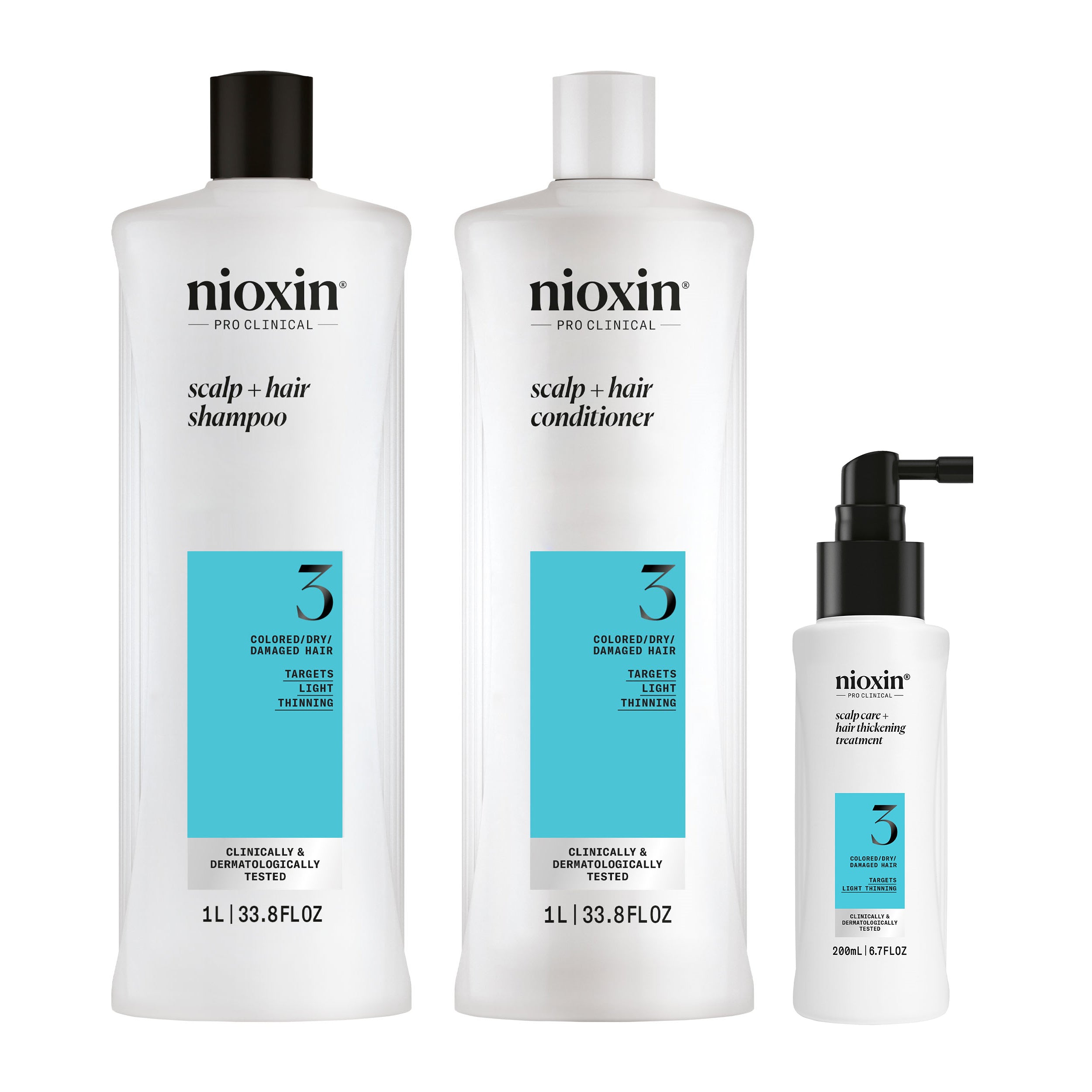 Nioxin Scalp  + Hair Thickening System 3 - Includes Shampoo, Conditioner and Scalp Treatment